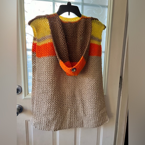 Candy Corn homemade kids costume. Knit with a hood open sides. Comfortable. Warm - Picture 2 of 9